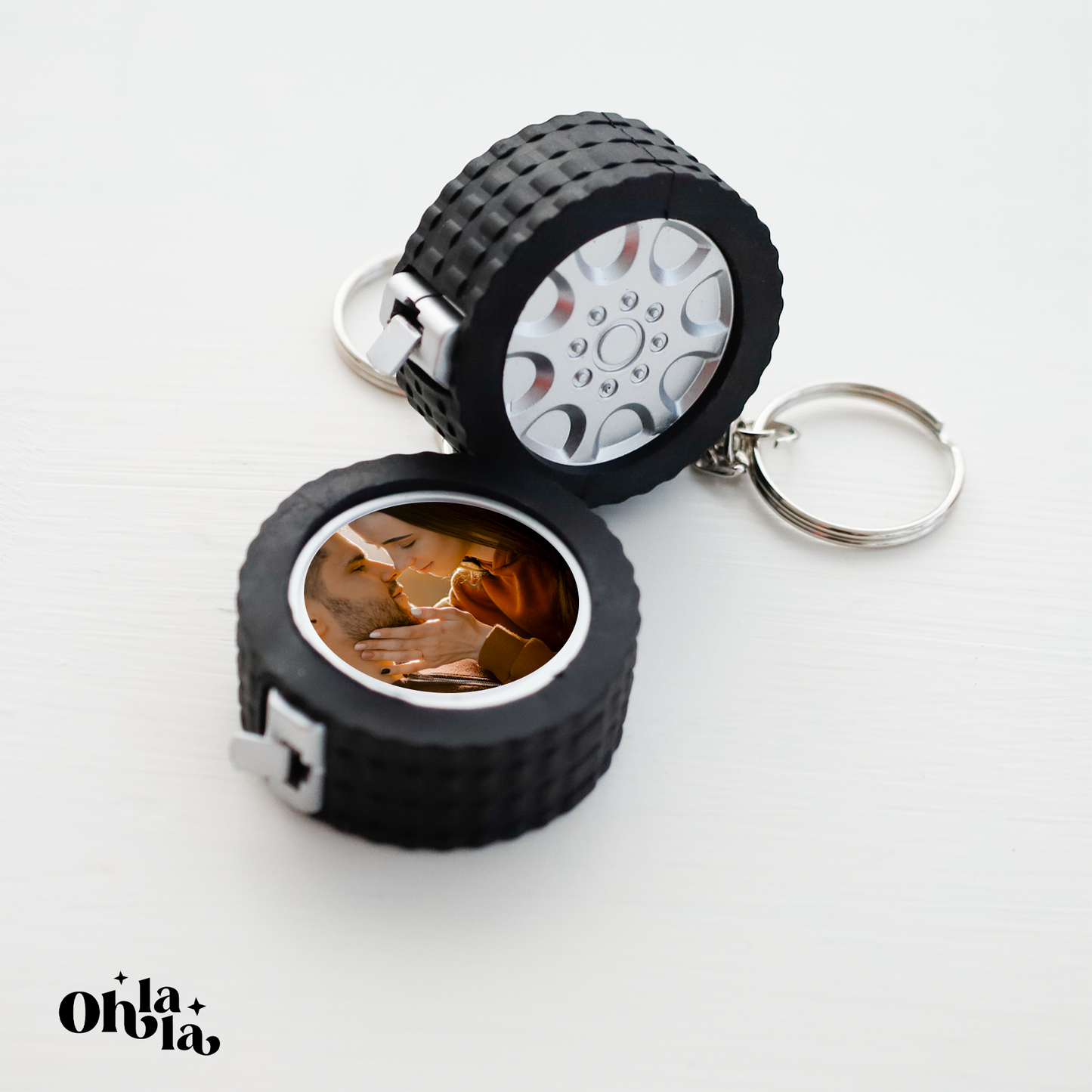 đ Porte-clĂ©s Roue de voiture avec photo et mĂštre ruban