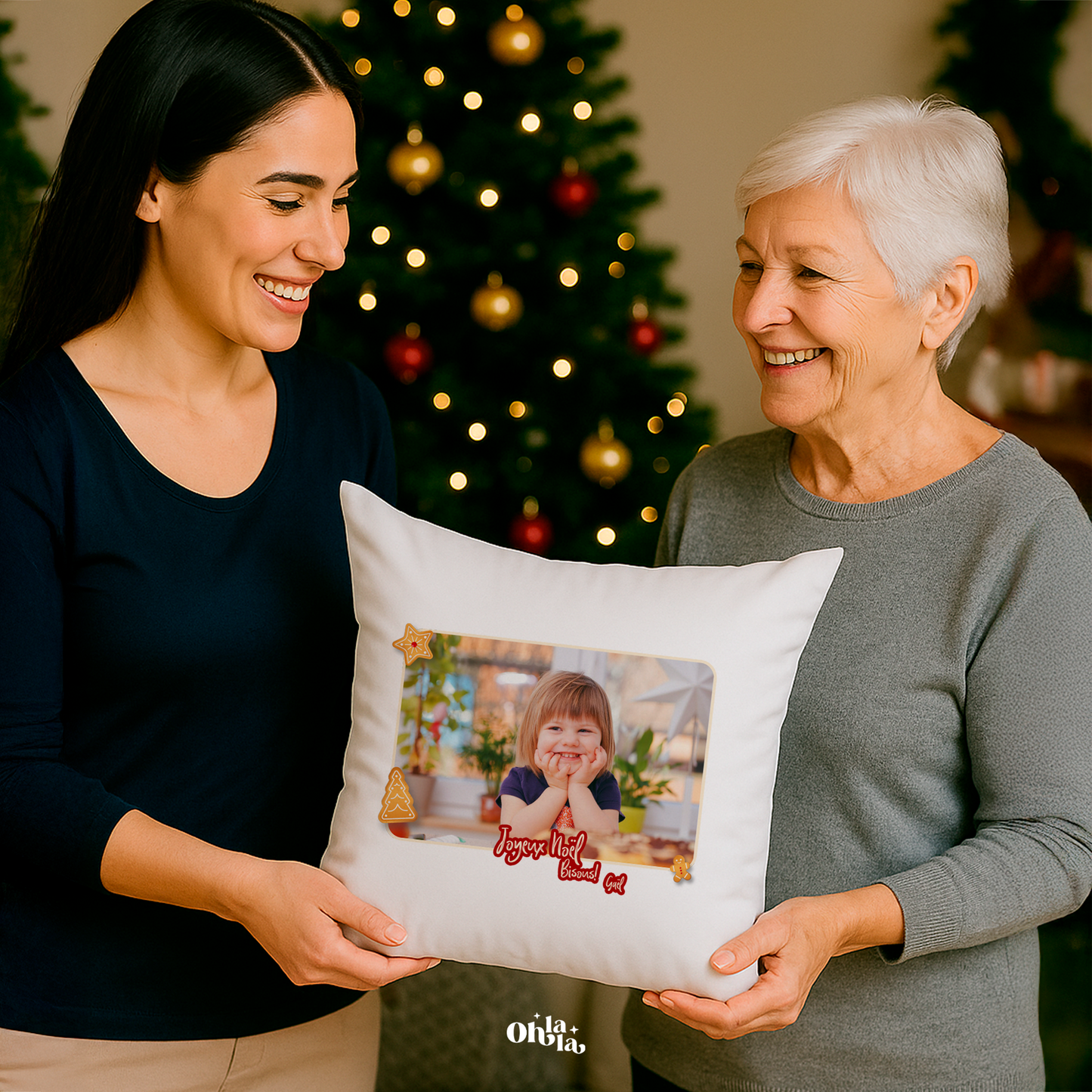Coussin personnalisable Noel Photo & Prénom