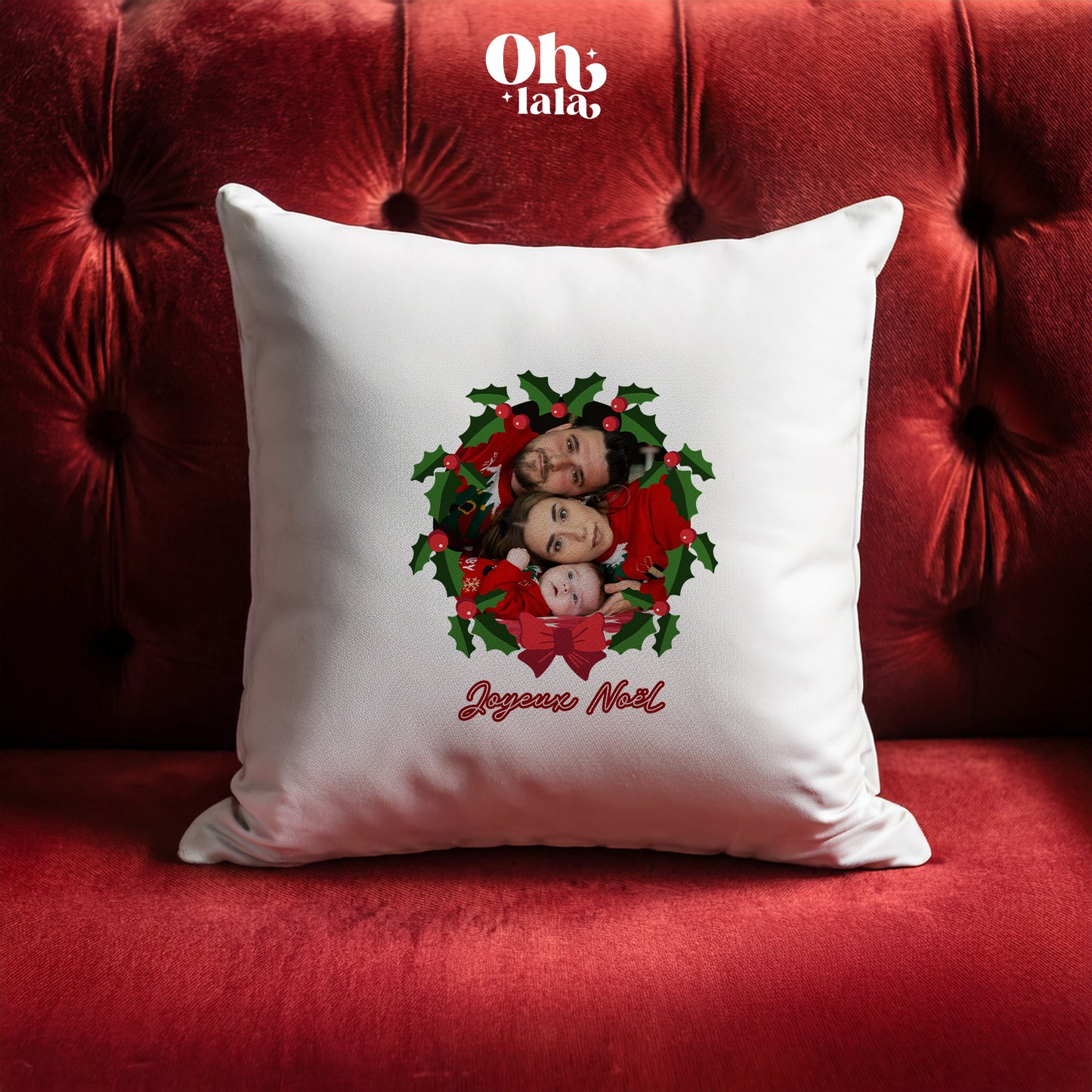 Coussin Photo de famille et guirlande