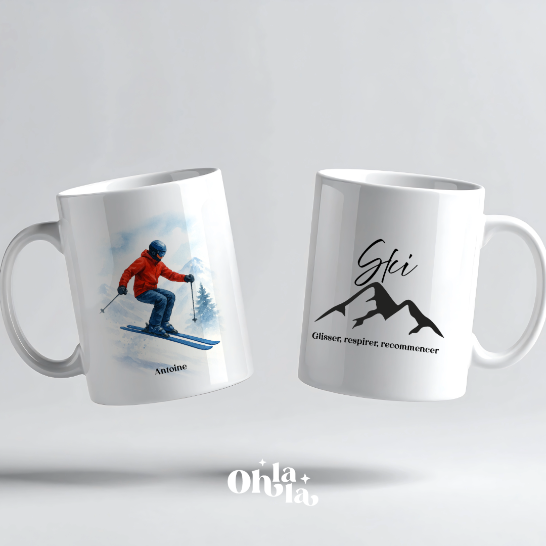 ☕ Mug personnalisé – Ski & montagne pour Lui