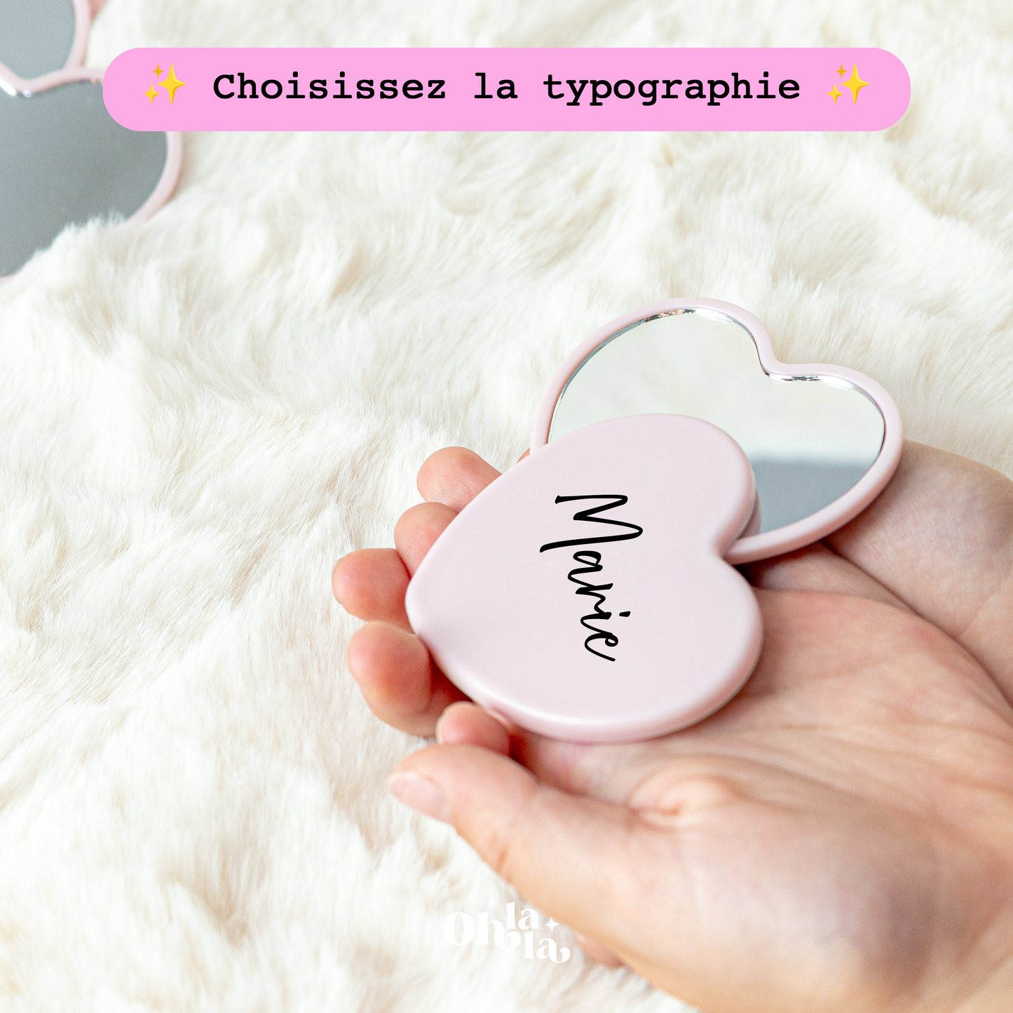 Miroir de poche – Cœur Rose Clair