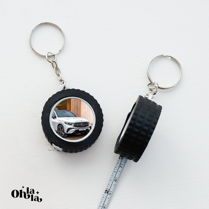 🏁 Porte-clés Roue de voiture avec photo et mètre ruban