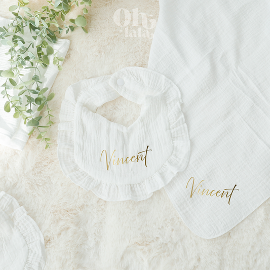 Lange + bavoir en mousseline Vicent