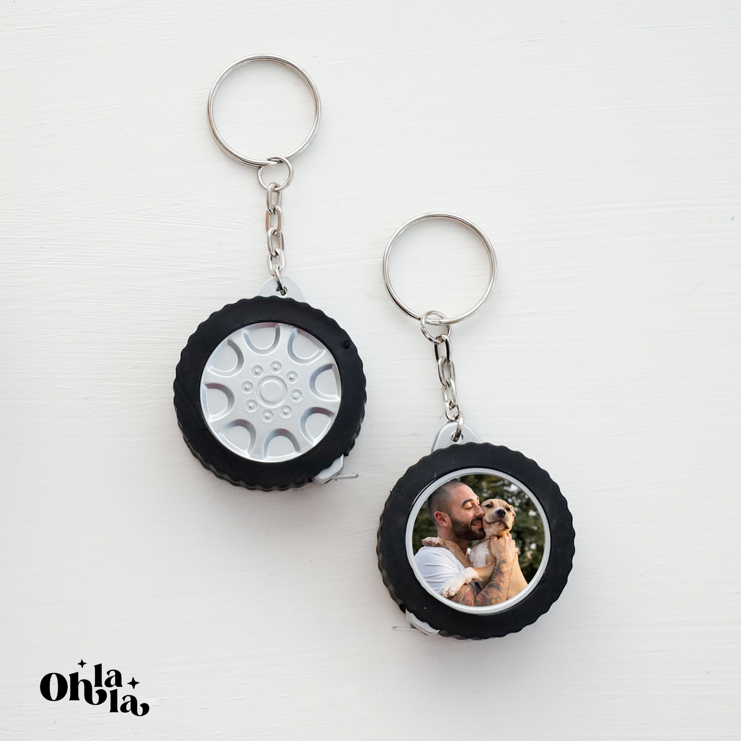 🏁 Porte-clés Roue de voiture avec photo et mètre ruban