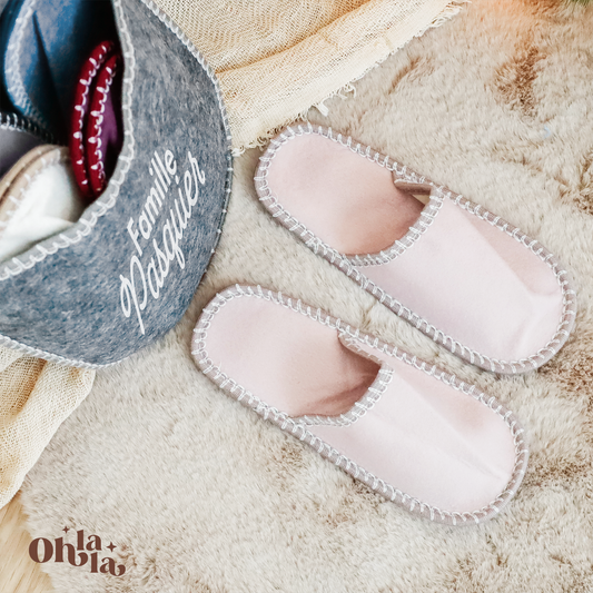 🥿 Chaussons pour invités – Support personnalisé Famille