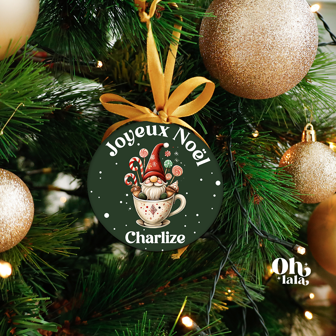Boule de Noël Gnome et douceurs avec photo