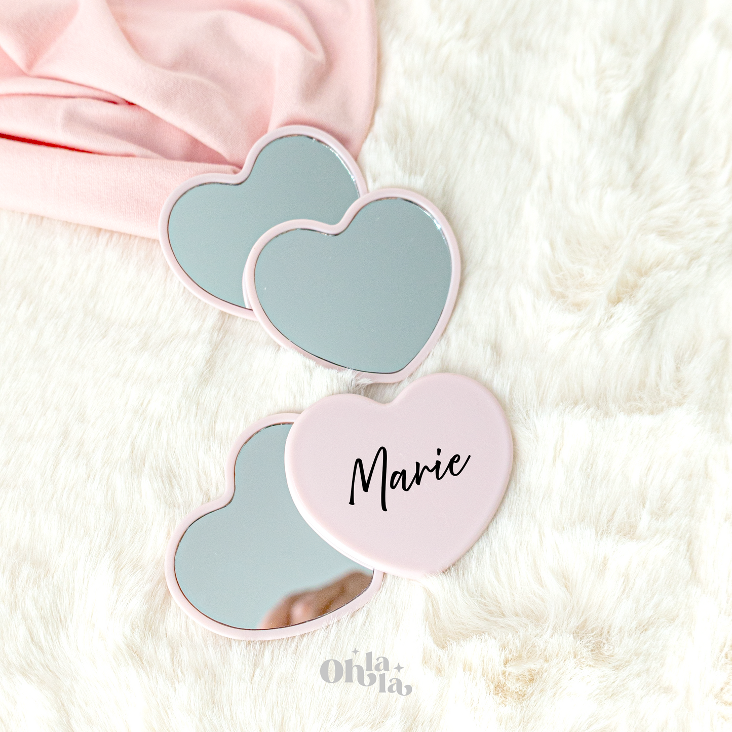 Miroir de poche – Cœur Rose Clair