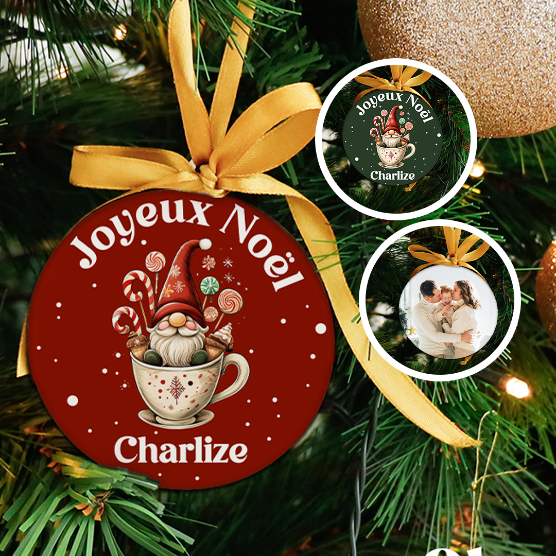 Boule de Noël Gnome et douceurs avec photo