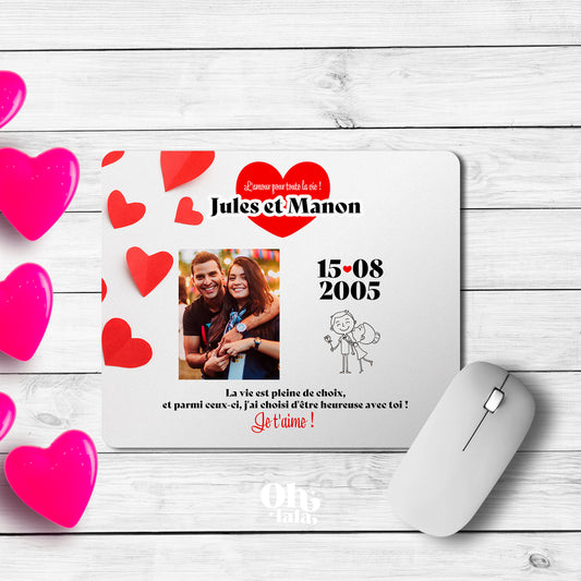 Tapis de souris personnalisé “Pour Toujours” – Prénoms & date ❤️🖱️