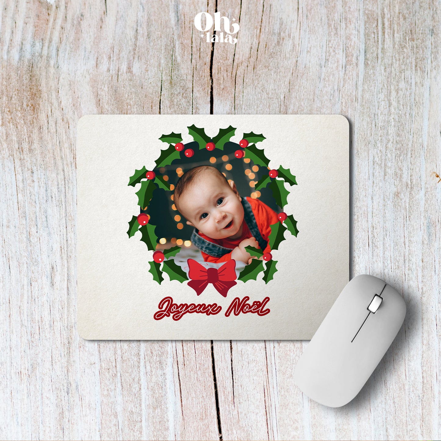 Tapis de souris Photo de famille et guirlande