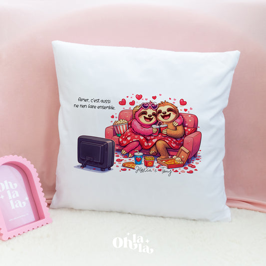 Paresseux amoureux - Coussin décoratif personnalisable