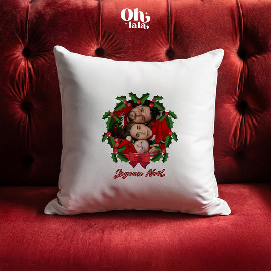 Coussin Photo de famille et guirlande