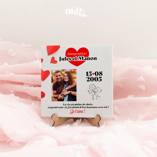 Carreau photo personnalisé “Pour Toujours” – Prénoms & date