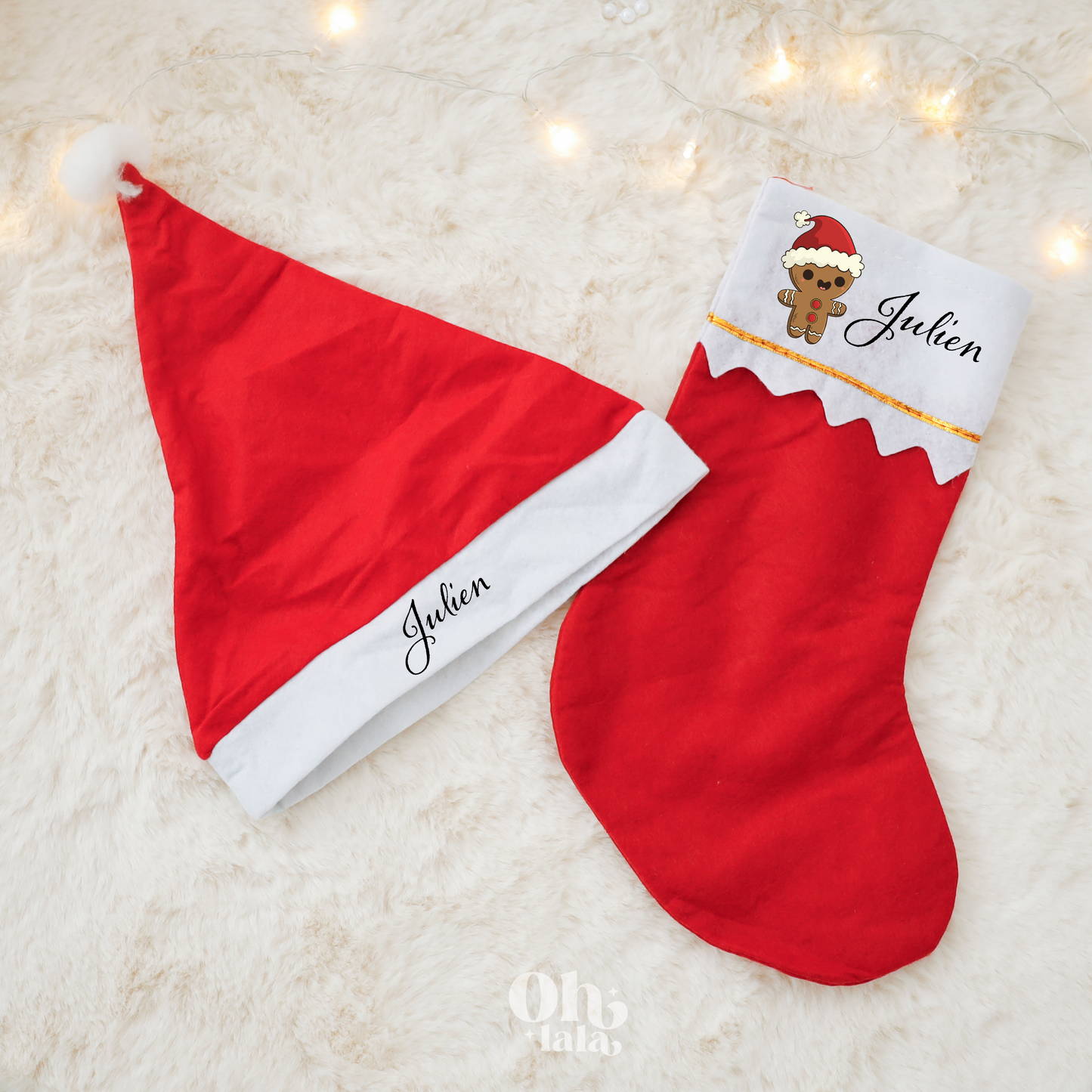 Kit Noël Personnalisé – Bonnet + Botte Gingerbread