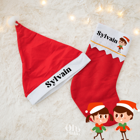 Kit Noël Personnalisé – Bonnet + Botte (Garçon / Fille)