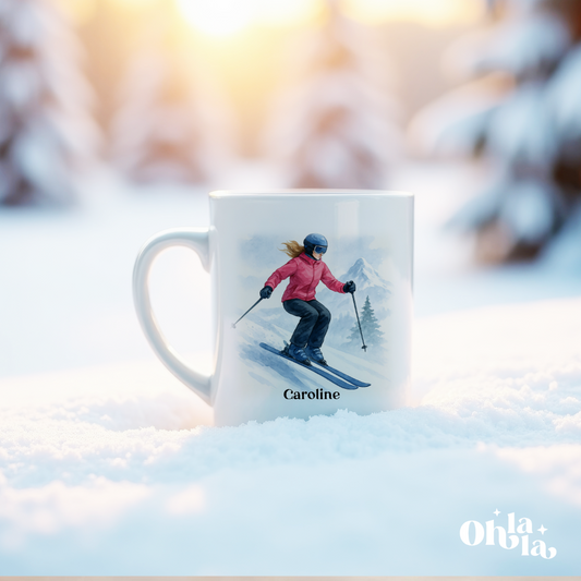 ☕ Mug personnalisé – Ski & montagne Femme