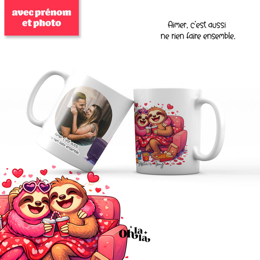 Paresseux amoureux  - ☕ Mug personnalisable (photo & phrase)