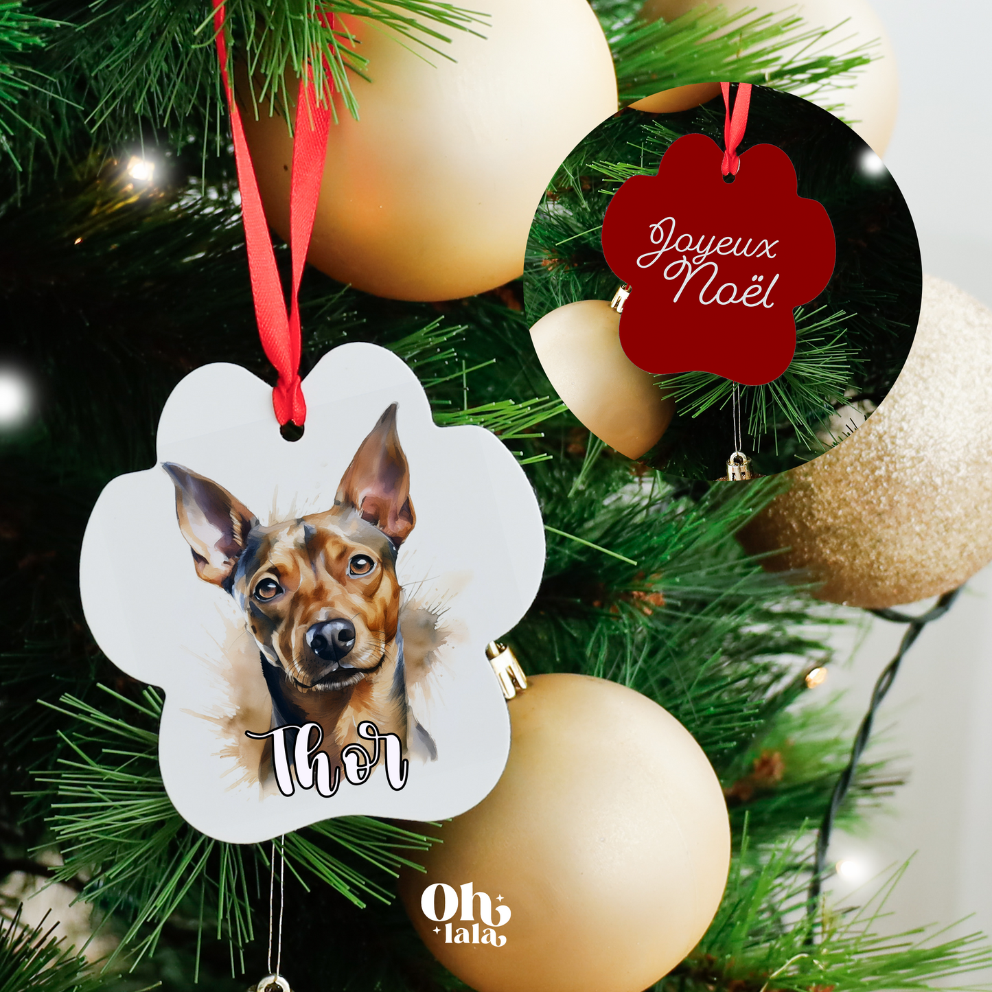 🎄 Décoration de sapin – Patte de chien personnalisée