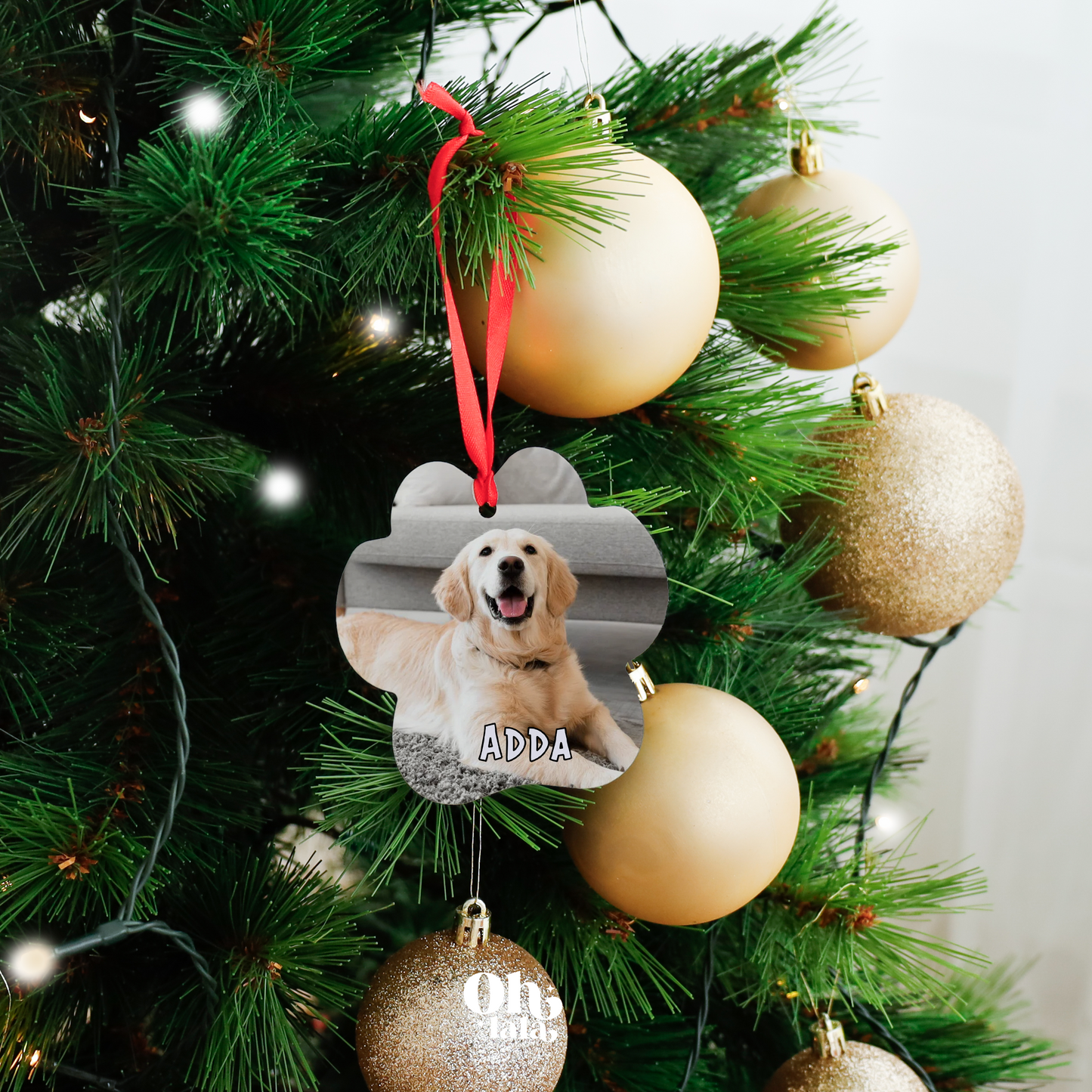 🎄 Décoration de sapin – Patte de chien personnalisée avec photo