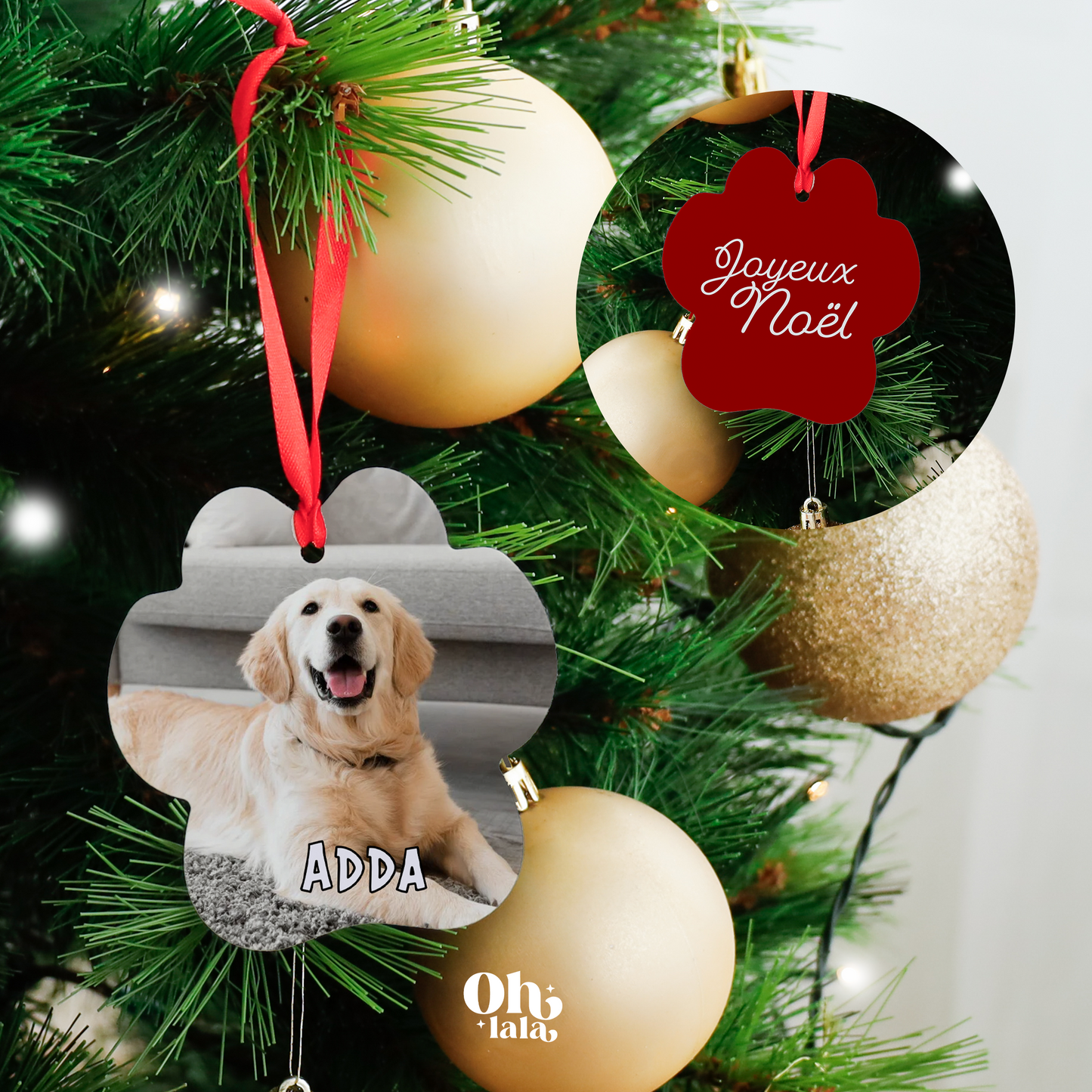 🎄 Décoration de sapin – Patte de chien personnalisée avec photo