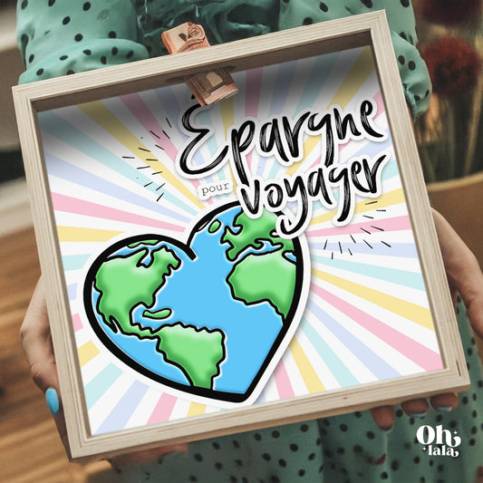 Tirelire en bois – Épargne pour voyager