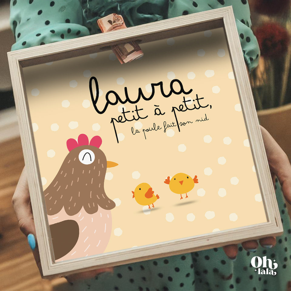 Petit à petit 🐔 Tirelire en bois personnalisée