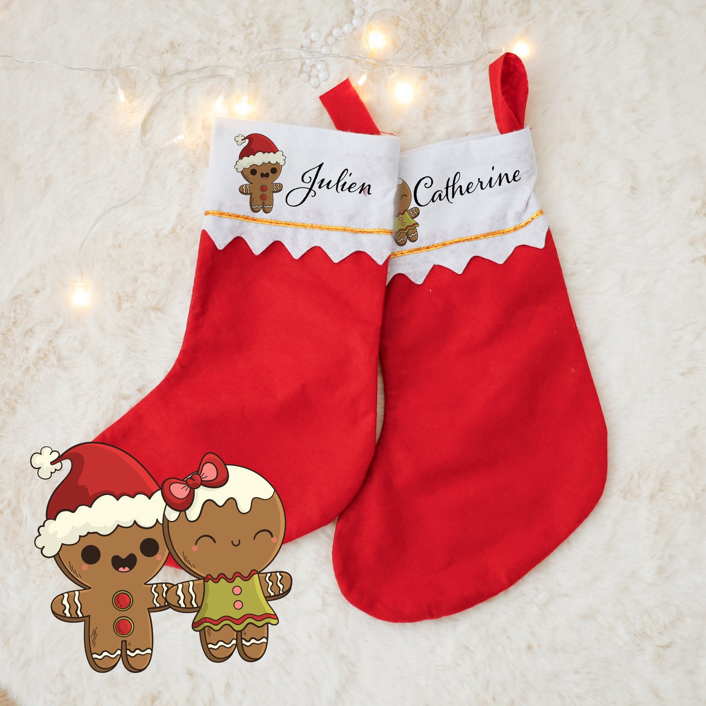 🧦 Botte de Noël Personnalisée – Gingerbread Garçon / Fille