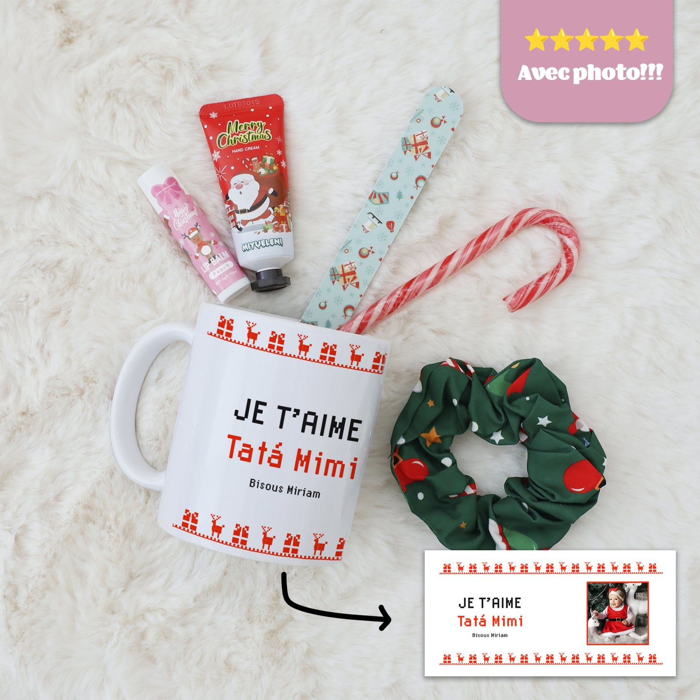 Mug personnalisé – Motif tricot + photo