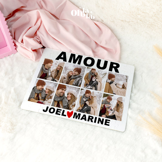 Puzzle photo personnalisé “Amour” – 8 photos & prénoms
